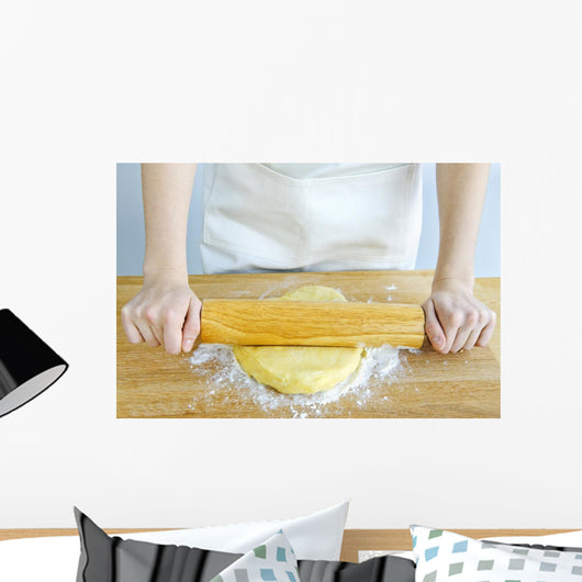 Hands with rolling pin and cookie dough Wall Mural