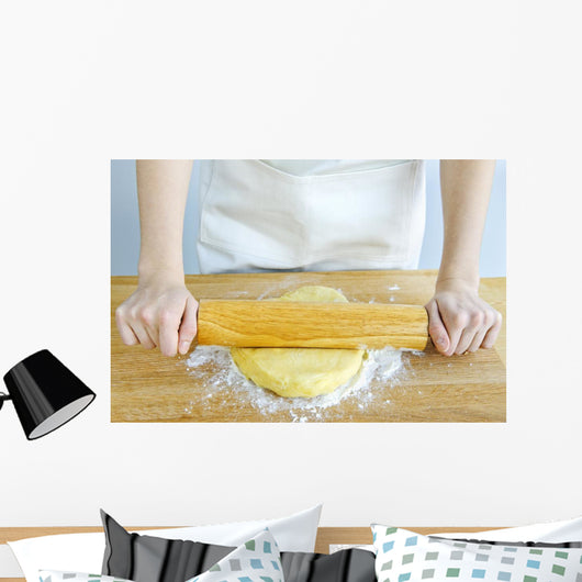 Hands with rolling pin and cookie dough Wall Mural