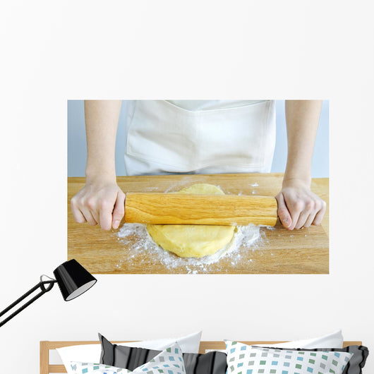 Hands with rolling pin and cookie dough Wall Mural