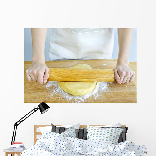 Hands with rolling pin and cookie dough Wall Mural