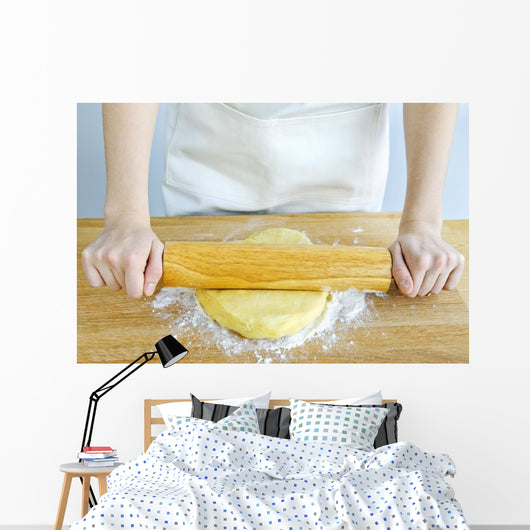 Hands with rolling pin and cookie dough Wall Mural
