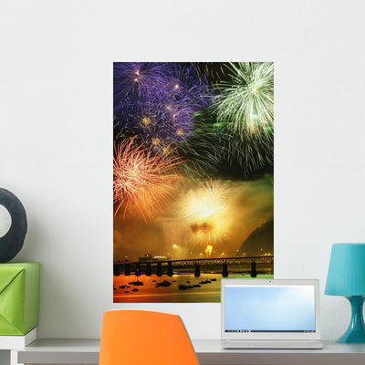 Artist's Choice Fireworks over Wall Mural shown on a wall