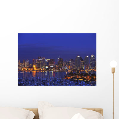 Aerial San Diego Skyline Wall Mural shown on a wall