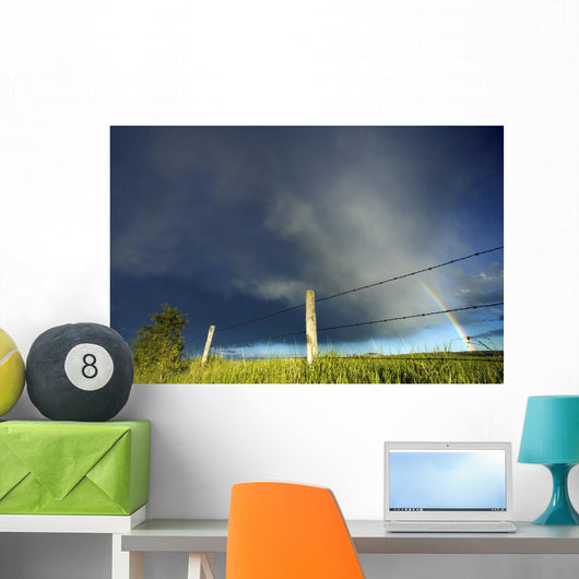 Storm Clouds And Rainbow, Southern Alberta, Canada Wall Mural