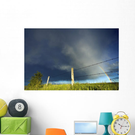 Storm Clouds And Rainbow, Southern Alberta, Canada Wall Mural