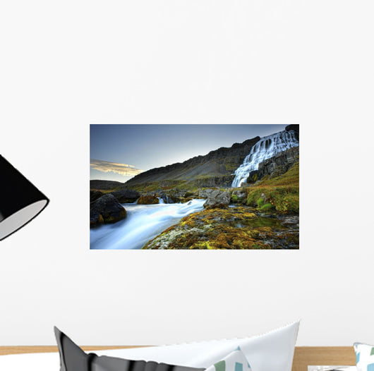 The River Dynjandi Flows Over Fjallfoss At Dawn Wall Mural