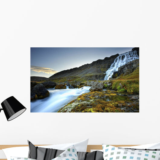 The River Dynjandi Flows Over Fjallfoss At Dawn Wall Mural