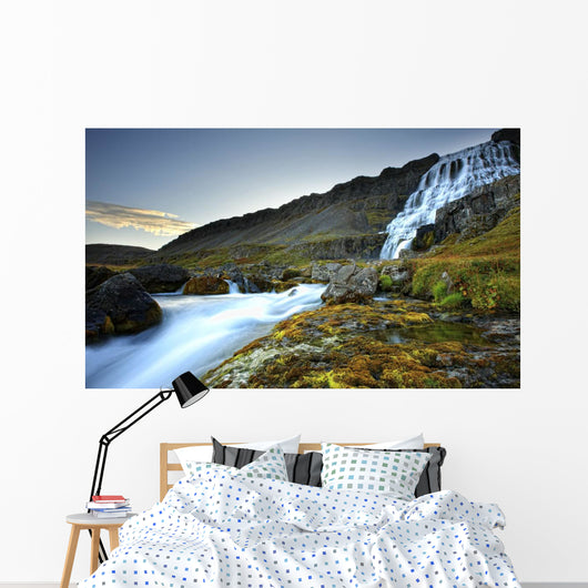 The River Dynjandi Flows Over Fjallfoss At Dawn Wall Mural