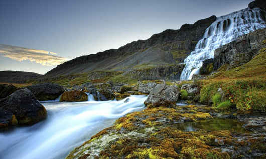 The River Dynjandi Flows Over Fjallfoss At Dawn Wall Mural