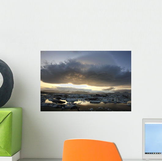 Lenticular Clouds Over The Ice Lagoon Of Jokulsarlon At Sunset Wall Mural