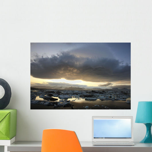 Lenticular Clouds Over The Ice Lagoon Of Jokulsarlon At Sunset Wall Mural