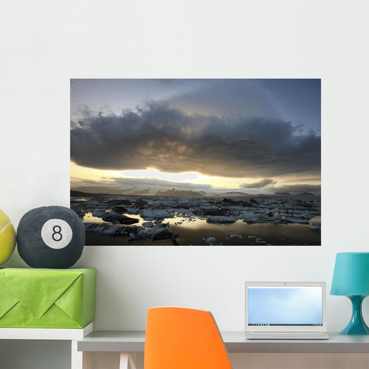 Lenticular Clouds Over The Ice Lagoon Of Jokulsarlon At Sunset Wall Mural