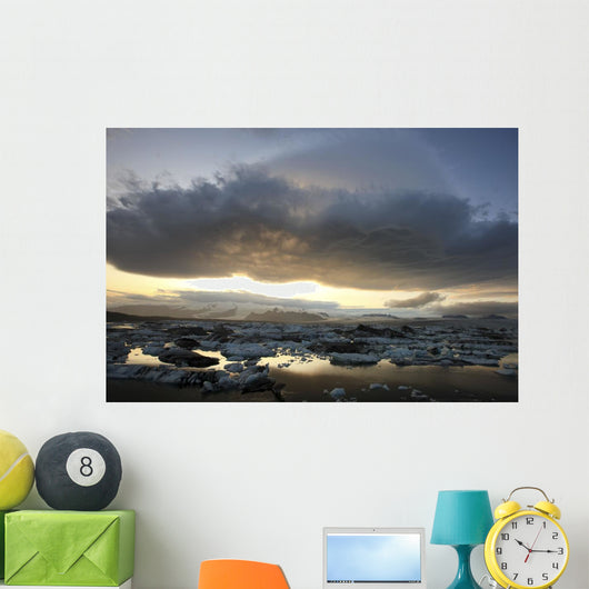 Lenticular Clouds Over The Ice Lagoon Of Jokulsarlon At Sunset Wall Mural