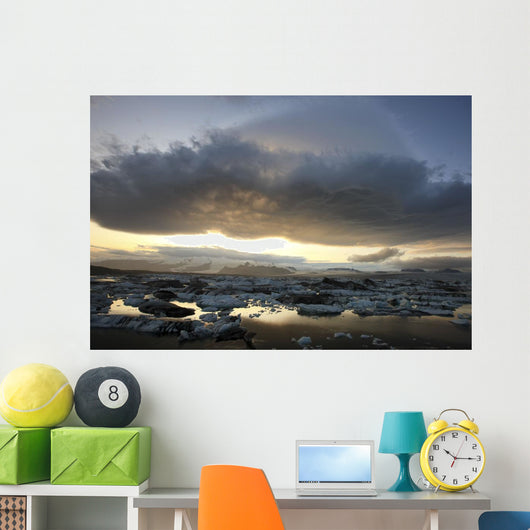 Lenticular Clouds Over The Ice Lagoon Of Jokulsarlon At Sunset Wall Mural