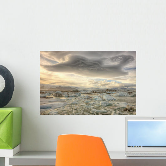 Lenticular Clouds Over The Ice Lagoon Of Jokulsarlon, Iceland Wall Mural