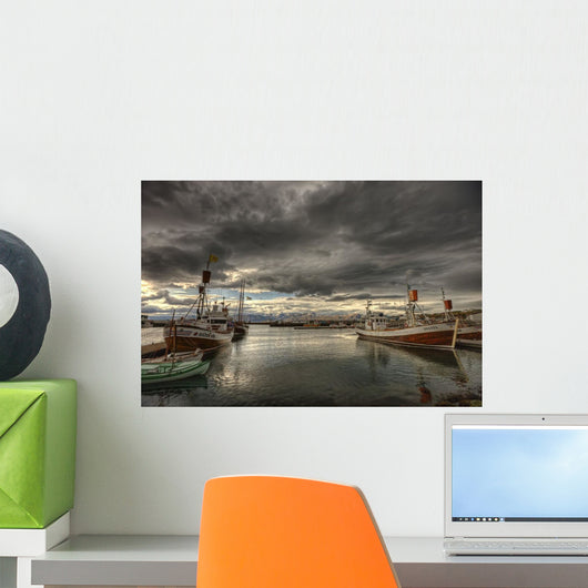 Dramatic Clouds Over Husavik Harbour, Northern Iceland Wall Mural