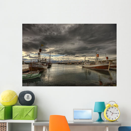 Dramatic Clouds Over Husavik Harbour, Northern Iceland Wall Mural