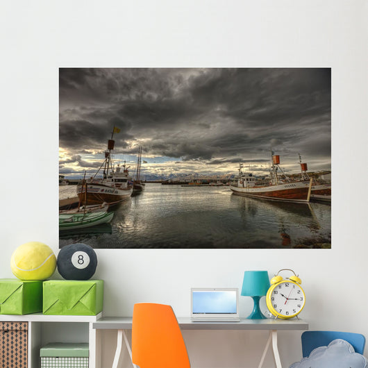Dramatic Clouds Over Husavik Harbour, Northern Iceland Wall Mural