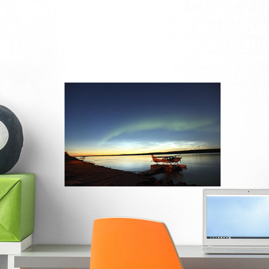Aurora Borealis Over The Mackenzie River With Float Planes Wall Mural