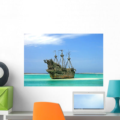 Caribbean Pirate Ship shown on a wall