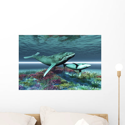 Whale Song Wall Mural shown on a wall