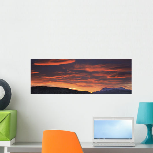 Red Lenticular Clouds Over Teslin Lake And Dawson Peaks At Sunrise Wall Mural