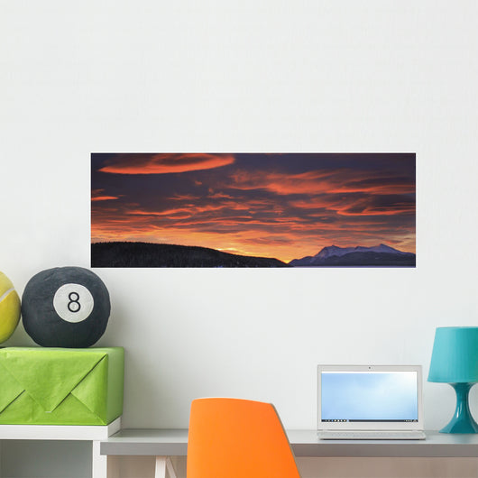 Red Lenticular Clouds Over Teslin Lake And Dawson Peaks At Sunrise Wall Mural