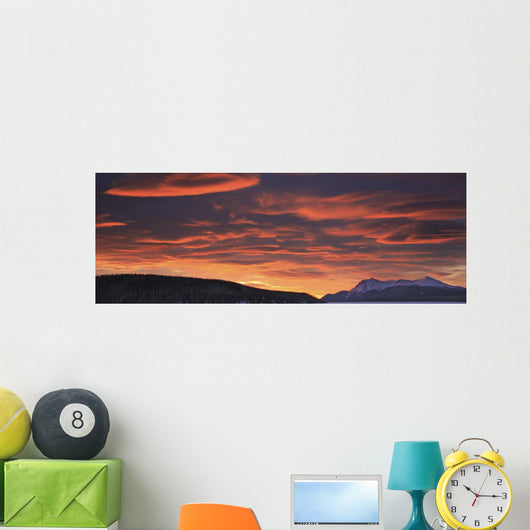 Red Lenticular Clouds Over Teslin Lake And Dawson Peaks At Sunrise Wall Mural