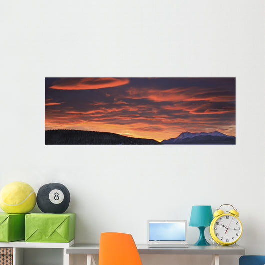 Red Lenticular Clouds Over Teslin Lake And Dawson Peaks At Sunrise Wall Mural