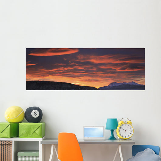 Red Lenticular Clouds Over Teslin Lake And Dawson Peaks At Sunrise Wall Mural