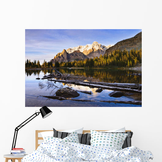 Schaffer Lake And Mount Huber At Sunset Wall Mural