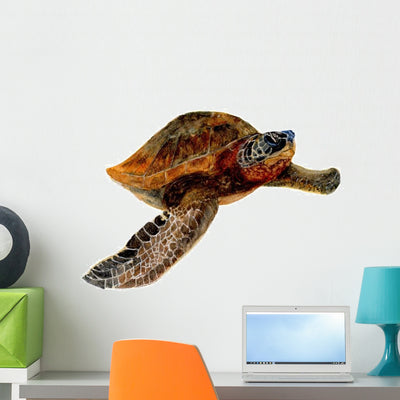 Turtle Watercolor Illustration Wall Decal shown on a wall