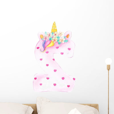 Two Years Old Unicorn Wall Decal shown on a wall