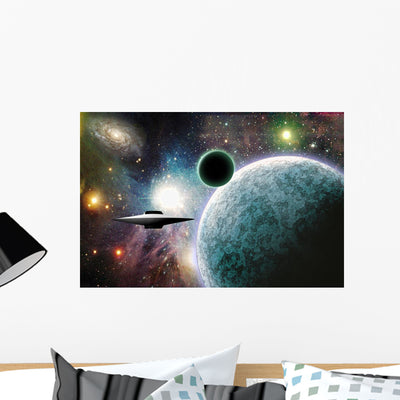 Space Craft near Planet Wall Mural shown on a wall