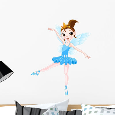Rainbow Blue Fairy Ballerina Wall Decal shown on a wall