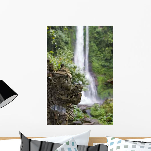 Waterfall and Balinese Sculpture Wall Decal