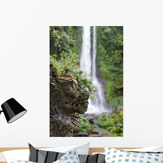 Waterfall and Balinese Sculpture Wall Decal