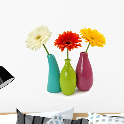 Flowers Vases White Wall Decal shown on a wall