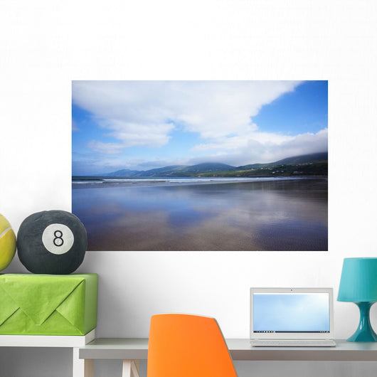 Clouds Reflected On The Wet Sand Of Inch Beach In Dingle Wall Mural