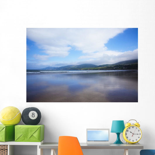 Clouds Reflected On The Wet Sand Of Inch Beach In Dingle Wall Mural