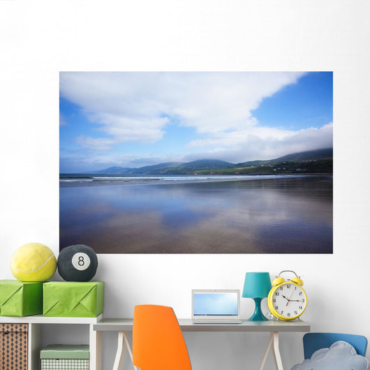 Clouds Reflected On The Wet Sand Of Inch Beach In Dingle Wall Mural