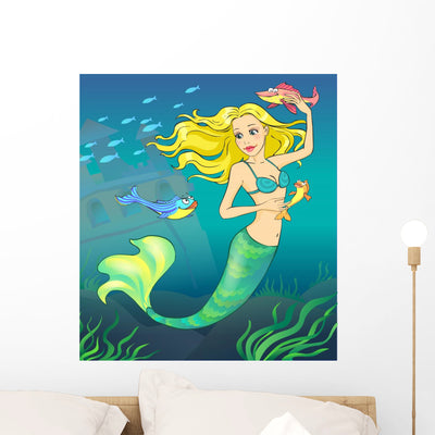 Mermaid and Fishes Ocean shown on a wall
