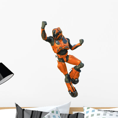 Orange Robot Astronaut Wall Decal shown on a wall