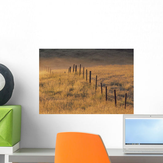 Fence In Pasture Near Cochrane, Alberta, Canada Wall Mural