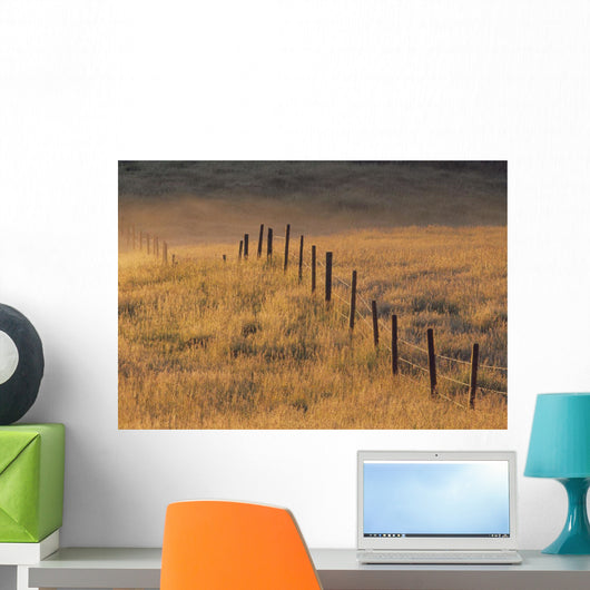 Fence In Pasture Near Cochrane, Alberta, Canada Wall Mural