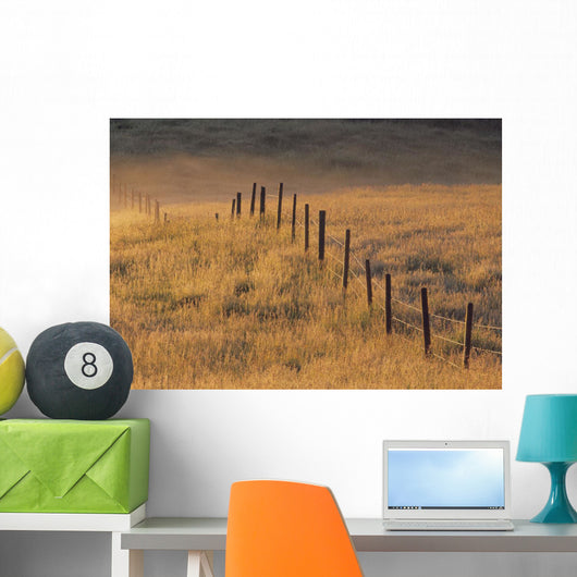 Fence In Pasture Near Cochrane, Alberta, Canada Wall Mural