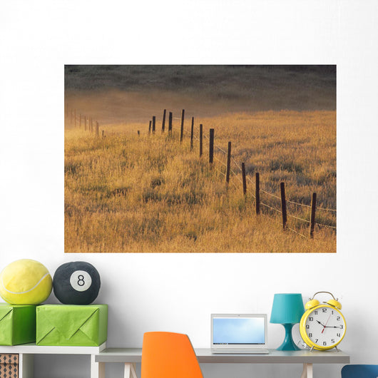 Fence In Pasture Near Cochrane, Alberta, Canada Wall Mural