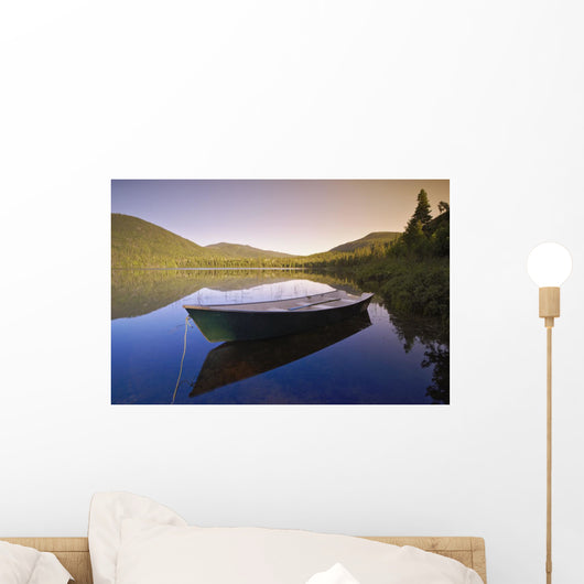 View Of Boat At Lebreux Lake At Sunset, Quebec Wall Mural
