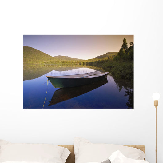 View Of Boat At Lebreux Lake At Sunset, Quebec Wall Mural