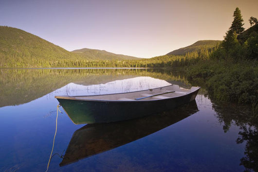 View Of Boat At Lebreux Lake At Sunset, Quebec Wall Mural